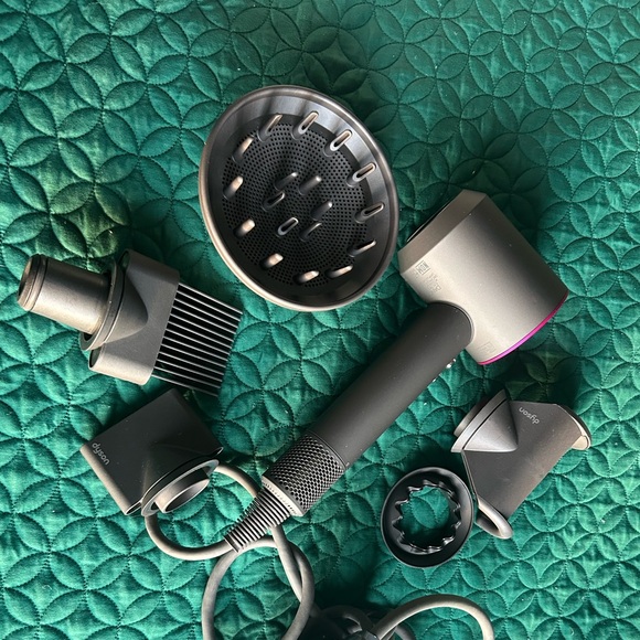 Gray and Black Hair Dryer with Attachments